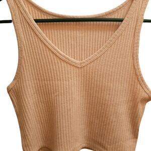 Ribbed Beige Sleeveless Top